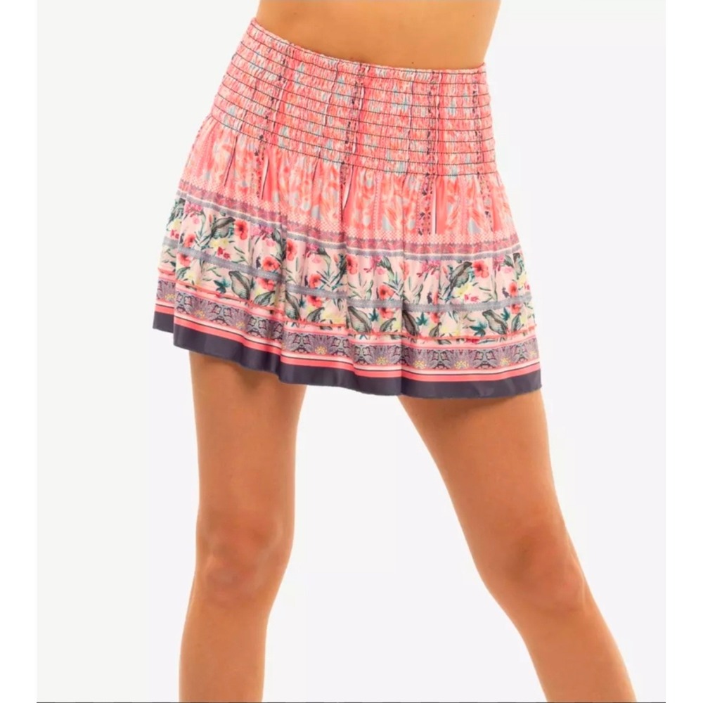 Lucky in Love Long Flower Patch Print Smocked 15in Tennis Skort Pink Medium